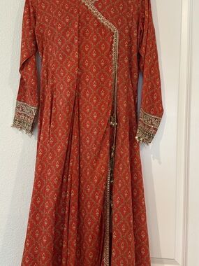 Maria B Embroidered Maxi Dress with Gold Accents